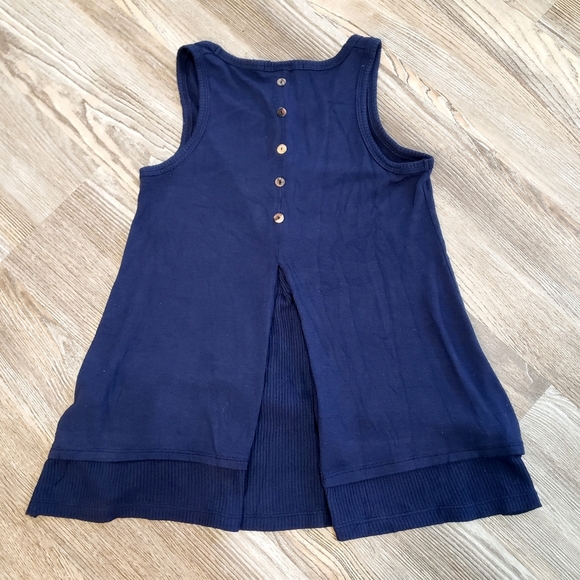 Coin 1804 M Sleeveless Knit Tank Top Navy Button Back Detail Relaxed Fit Stretch - Picture 10 of 10